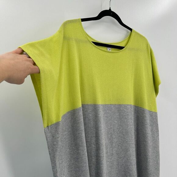 INDIGENOUS Neon Yellow Green Gray Boxy Open Side Organic Cotton Oversized Top 1 - Picture 3 of 6